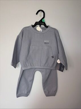 Baby Two-Piece Ribbed Set in Light Gray - "Bright New Day" 6-9 Months